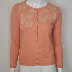 Anthropologie Sparrow Peach Embroidered Cardigan